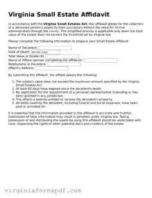 Legal Virginia Small Estate Affidavit Template
