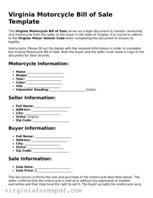 Legal Virginia Motorcycle Bill of Sale Template
