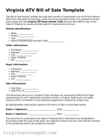 Legal Virginia ATV Bill of Sale Template