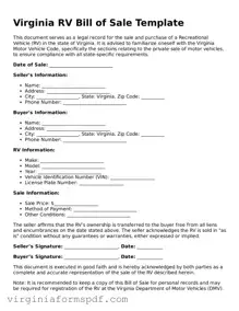 Legal Virginia RV Bill of Sale Template