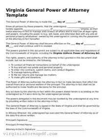 Legal Virginia General Power of Attorney Template