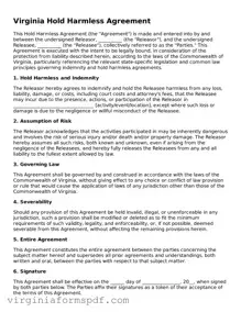 Legal Virginia Hold Harmless Agreement Template