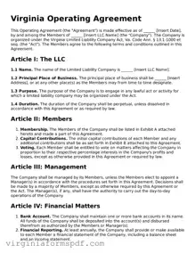 Legal Virginia Operating Agreement Template