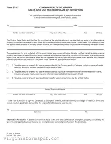 Virginia Sales Tax Exemption Form