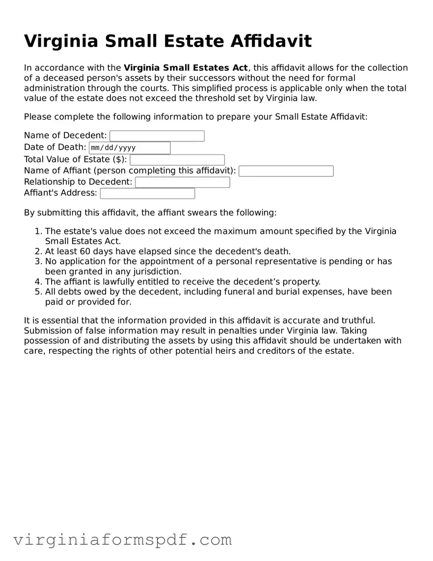 Legal Virginia Small Estate Affidavit Template
