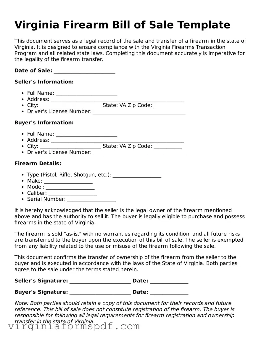 Legal Virginia Firearm Bill of Sale Template