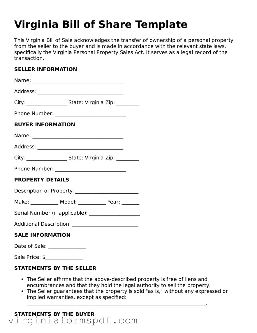 Legal Virginia Bill of Sale Template