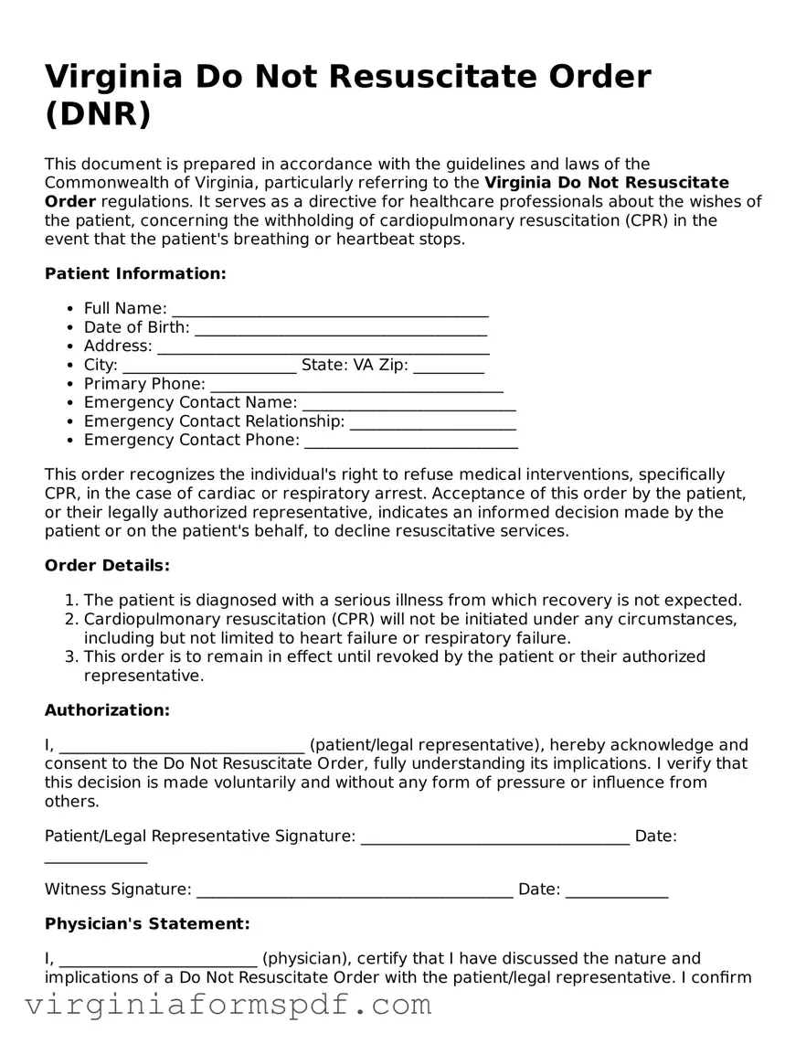 Legal Virginia Do Not Resuscitate Order Template