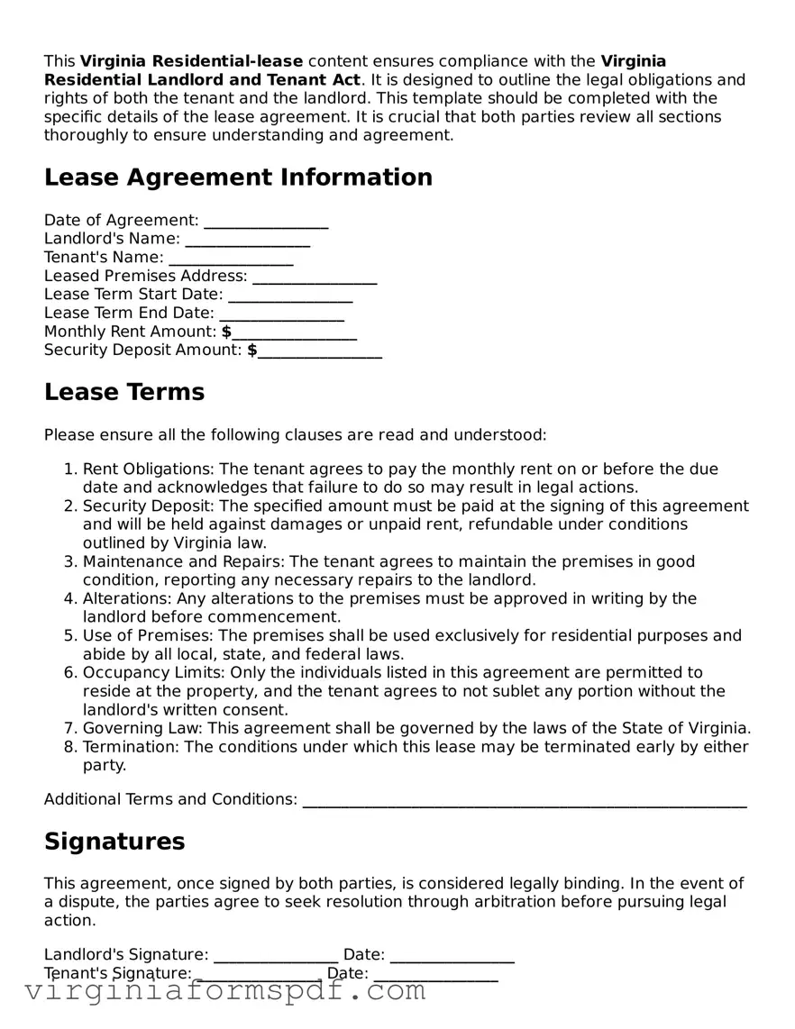Legal Virginia Residential Lease Agreement Template