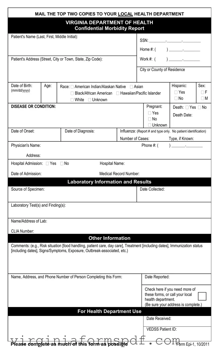 Virginia Epi 1 Form