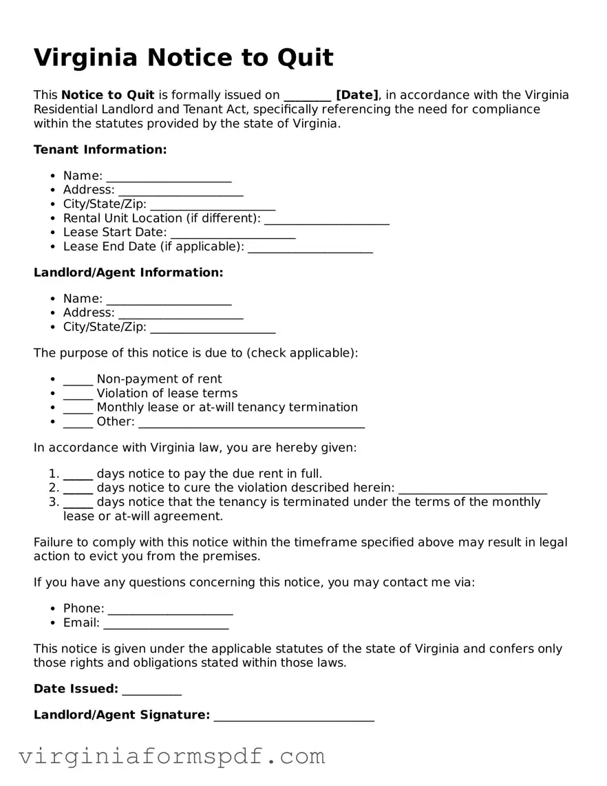 Legal Virginia Notice to Quit Template