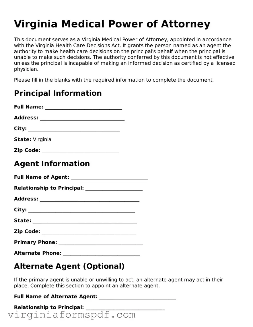 Legal Virginia Medical Power of Attorney Template