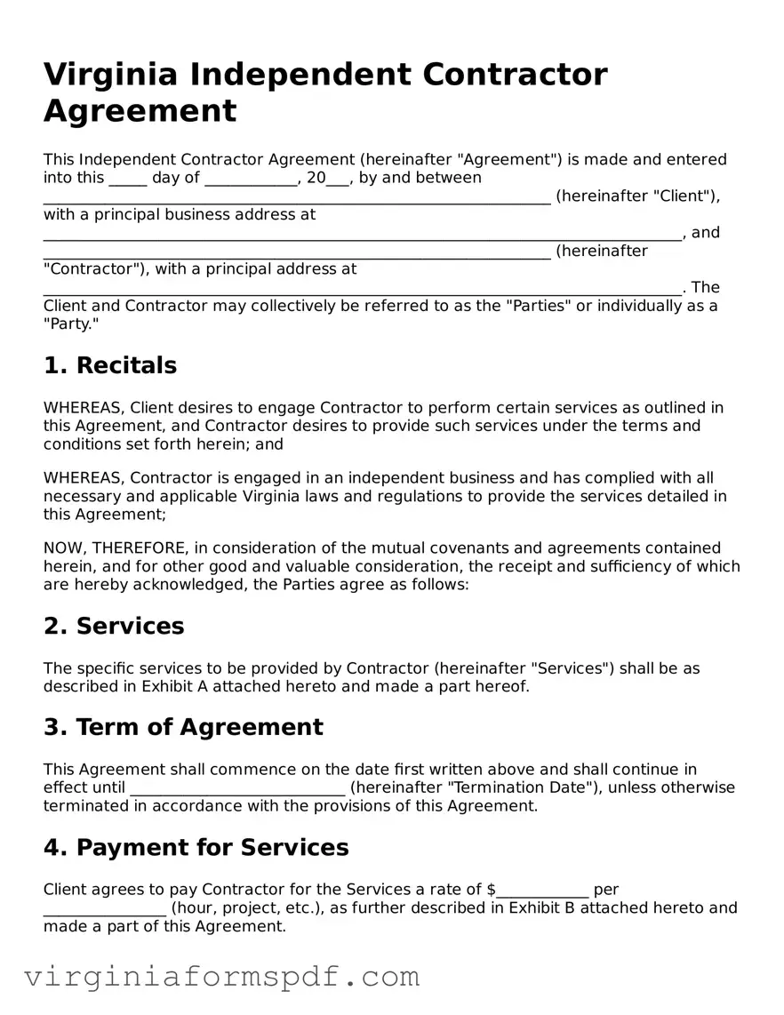 Legal Virginia Independent Contractor Agreement Template