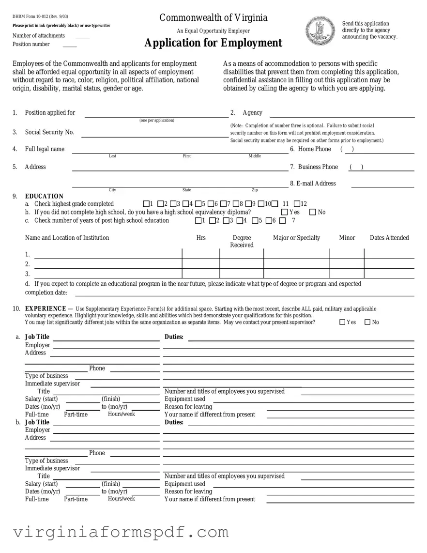 Virginia Job Application Form
