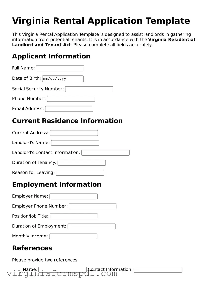 Legal Virginia Rental Application Template