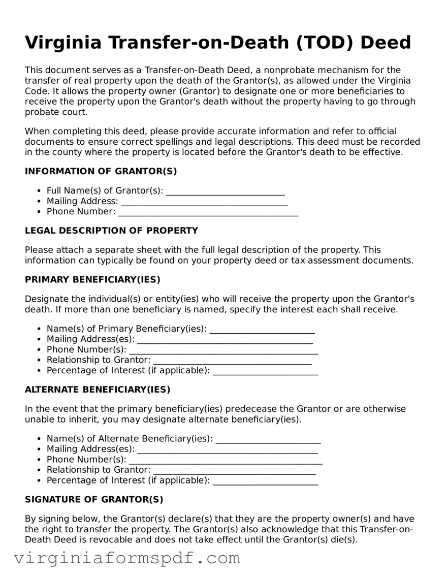 Legal Virginia Transfer-on-Death Deed Template