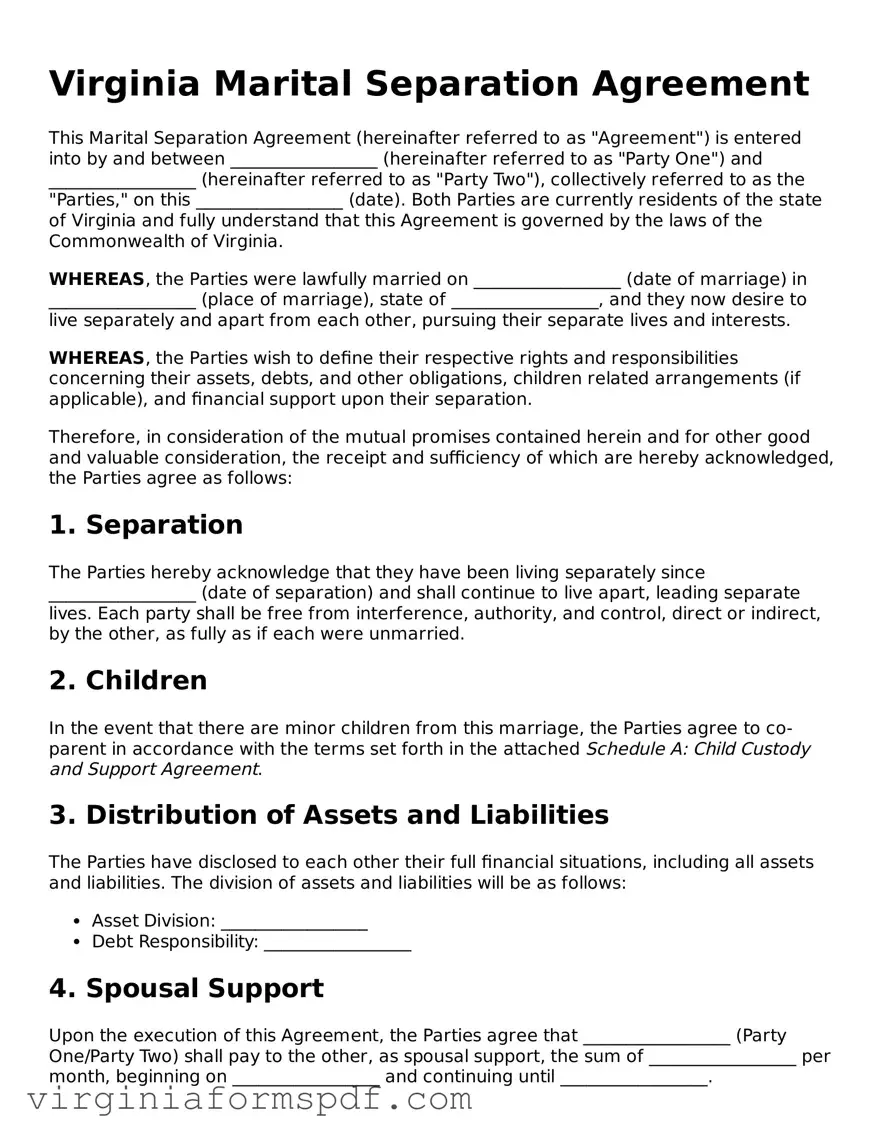 Legal Virginia Marital Separation Agreement Template