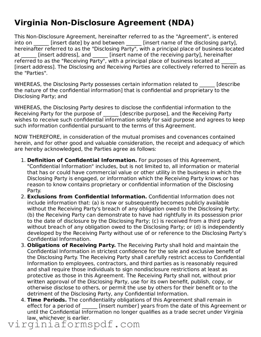 Legal Virginia Non-disclosure Agreement Template