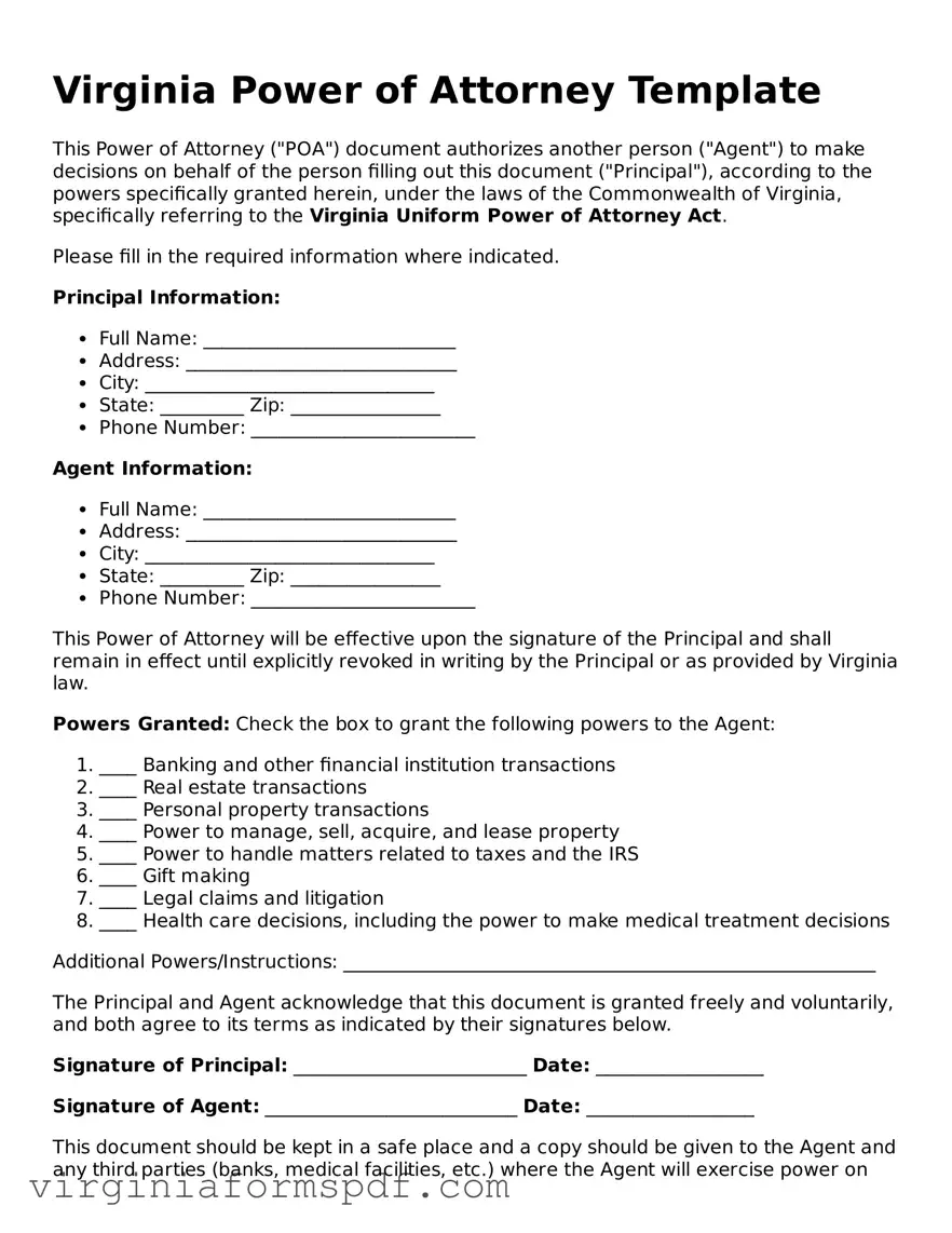 Legal Virginia Power of Attorney Template