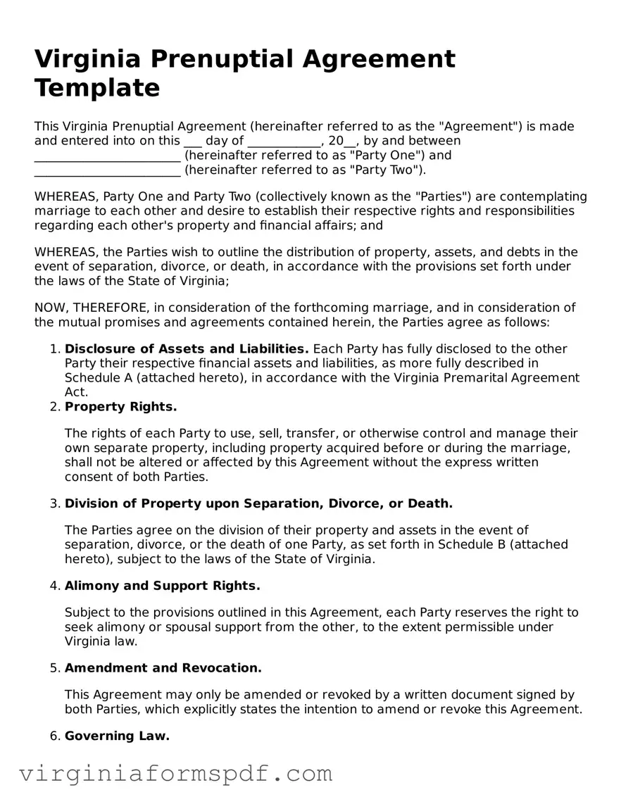 Legal Virginia Prenuptial Agreement Template