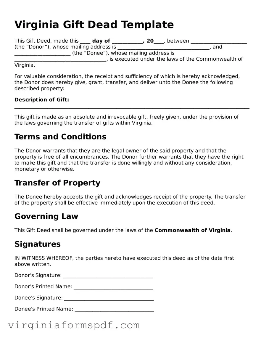 Legal Virginia Gift Deed Template