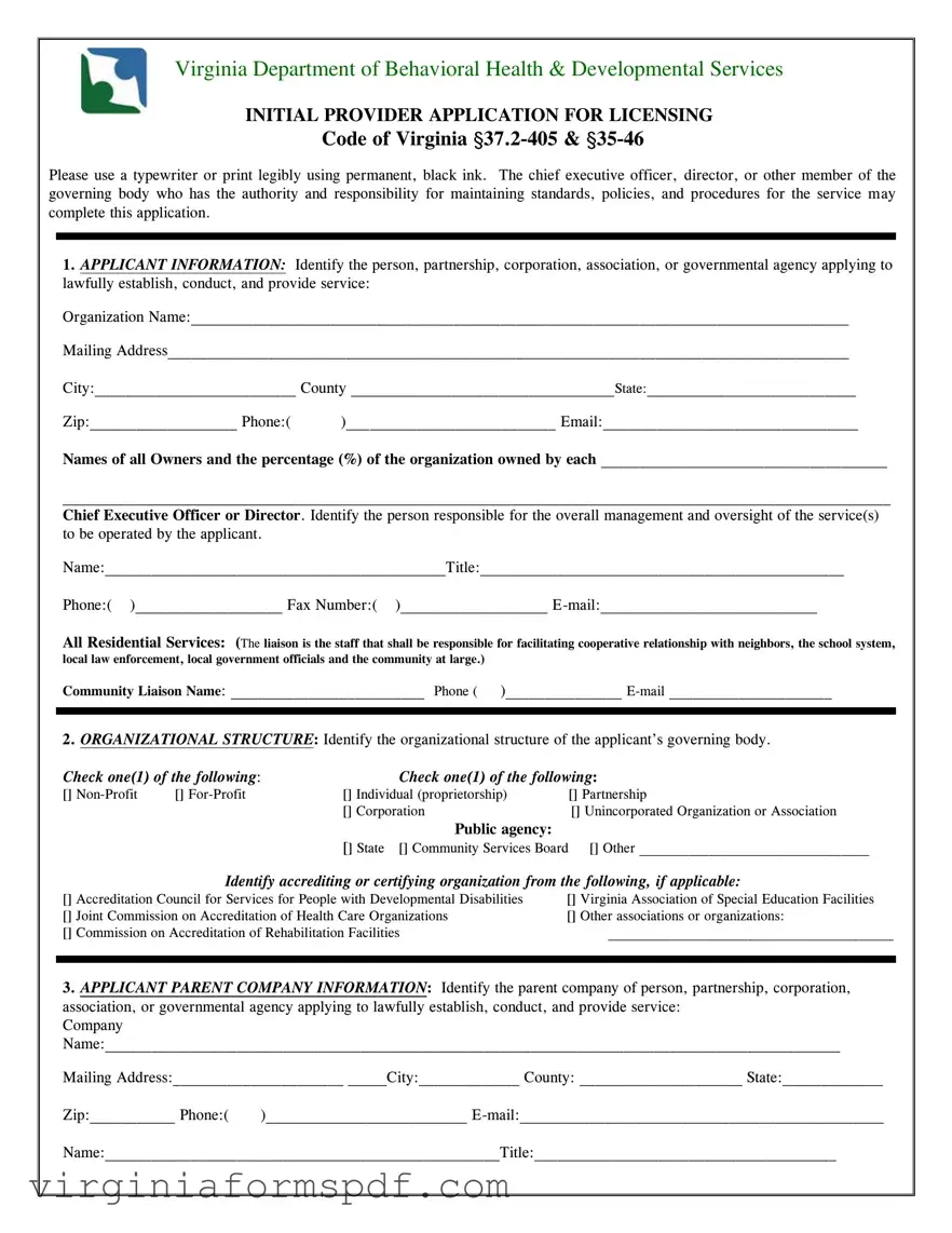 Virginia Provider Application Form
