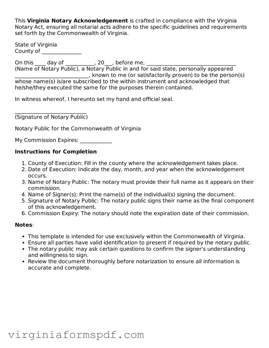Legal Virginia Notary Acknowledgement Template