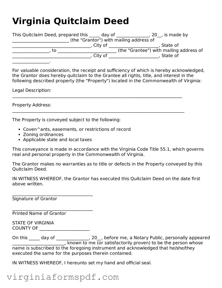 Legal Virginia Quitclaim Deed Template