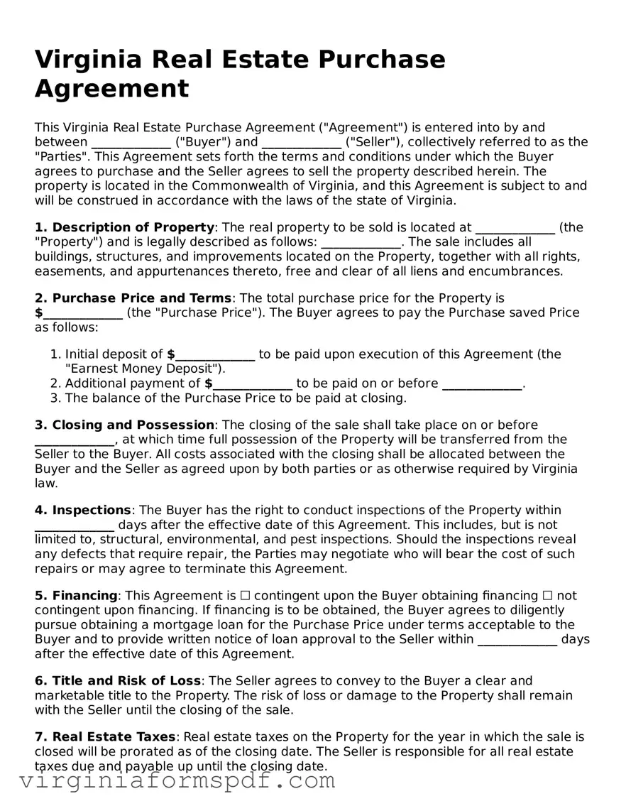 Legal Virginia Real Estate Purchase Agreement Template