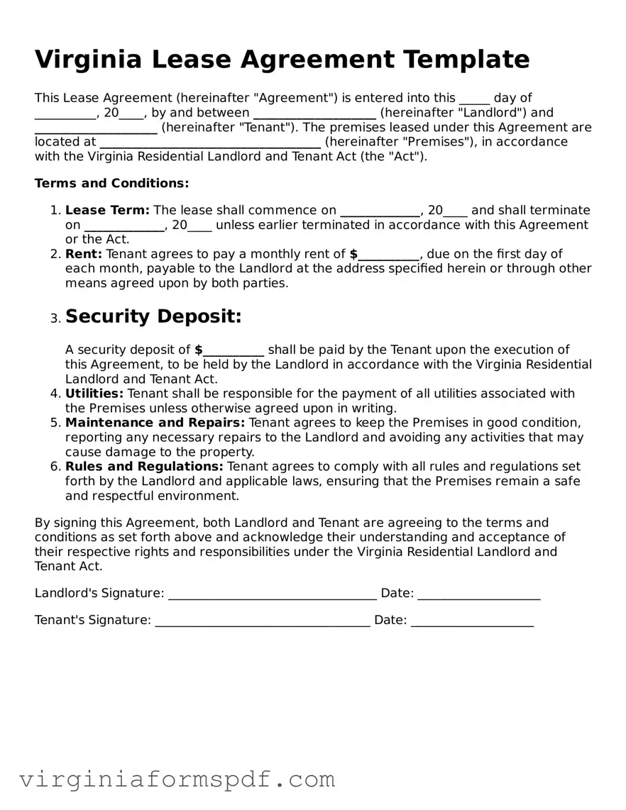 Legal Virginia Lease Agreement Template