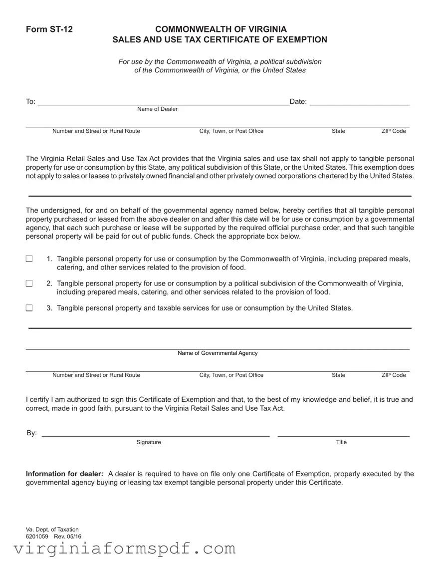 Virginia Sales Tax Exemption Form