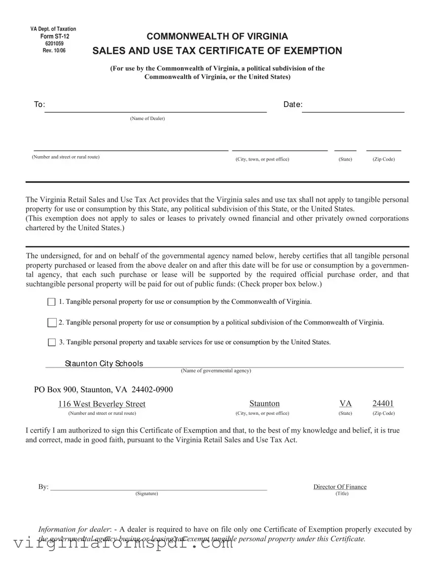 Virginia St 12 Form