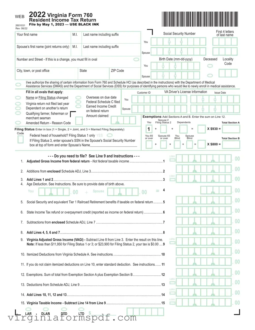 Virginia State Tax Return 760 Form