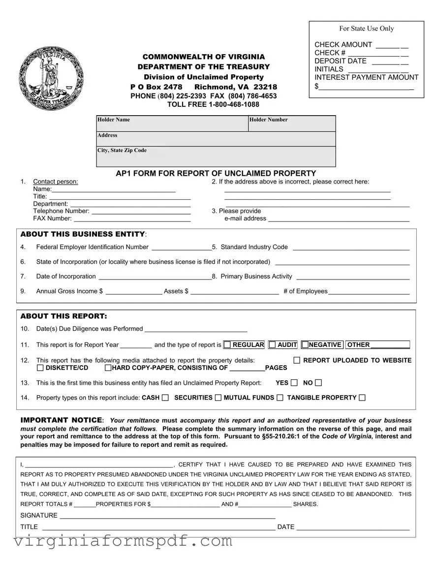 Virginia Unclaimed Property Form