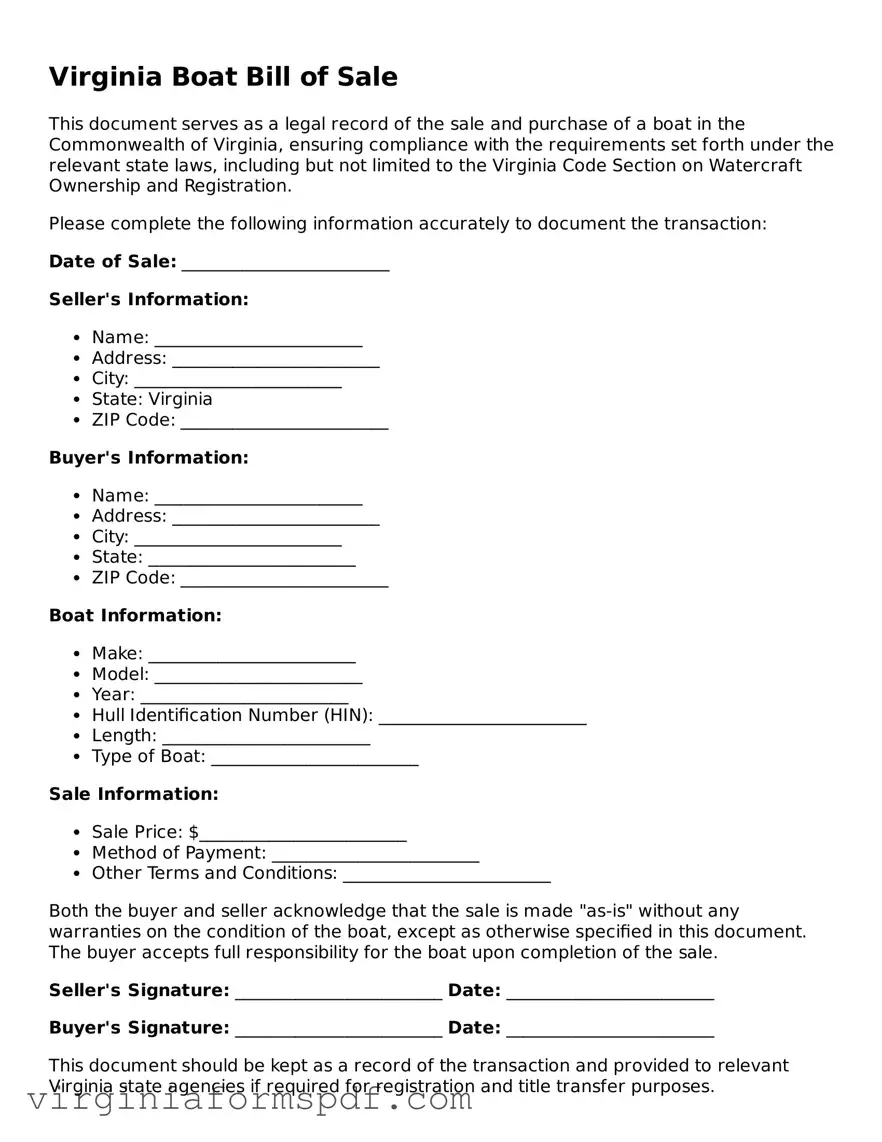 Legal Virginia Boat Bill of Sale Template